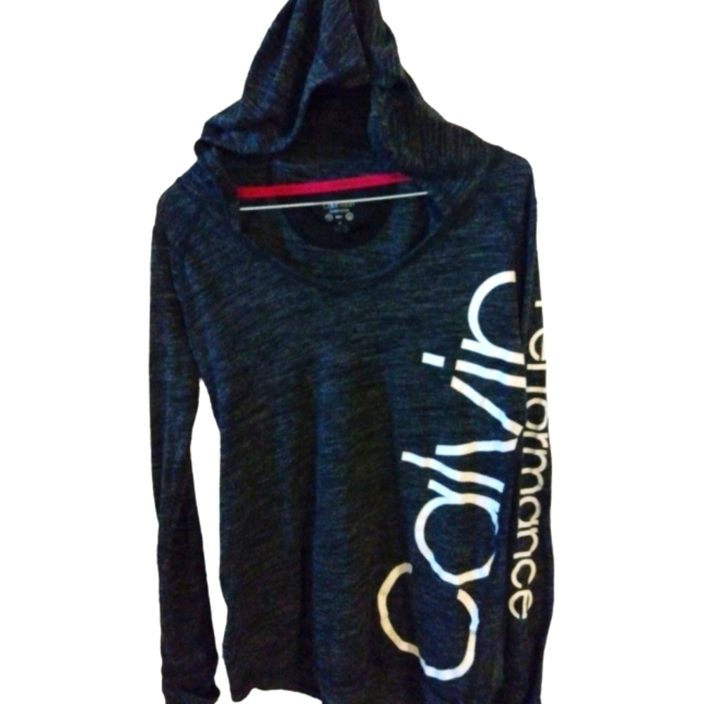 Calvin Klein Performance Dark- Gray White Long Sleeve Hooded Lightweight Top M